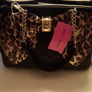 Large Betsey Johnson Satchel with Leopard Bow